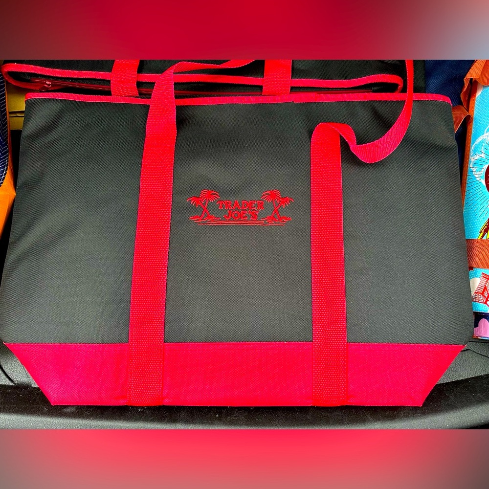 NWT Trader Joe’s large insulated tote, red and black